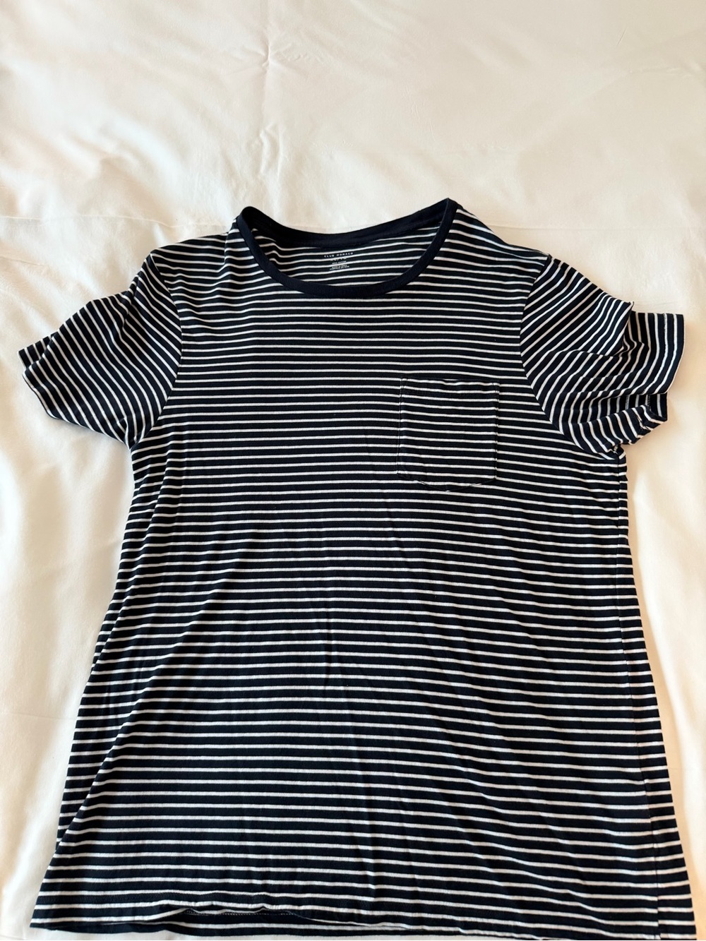 Club Monaco Black and White Striped Short-Sleeve Pocket Tee